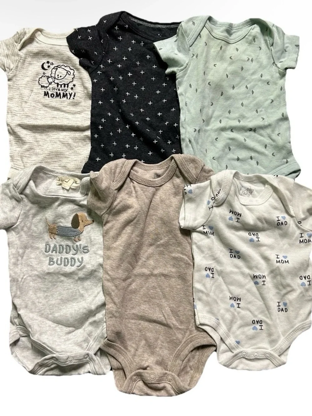 Neutral Baby Short Sleeve Bodysuits Solid Mom Dad Size 0-3 Months
